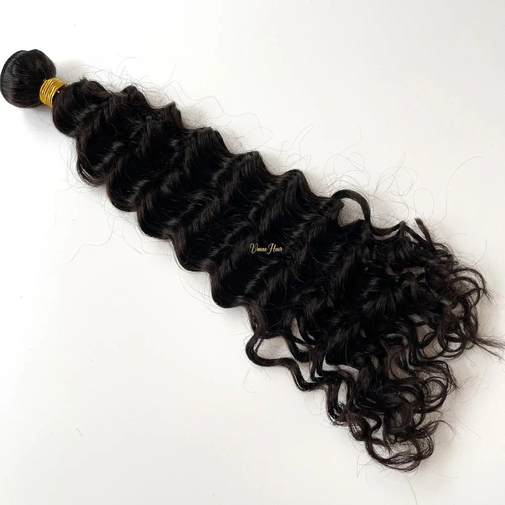 16 Inches / Deep wave weft VMAE Raw Afro Kinky Curly Wavy Deep Wave Bundles Human Hair with Frontal and Closure Cuticle Aligned Hair HD Lace Closure