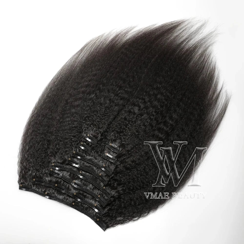 16 Inches / Kinky Straight VMAE Mongolian 3A Kinky Curls Afro 100% Remy Human Hair Clip-In Extension Natural Wave Style for Black Women