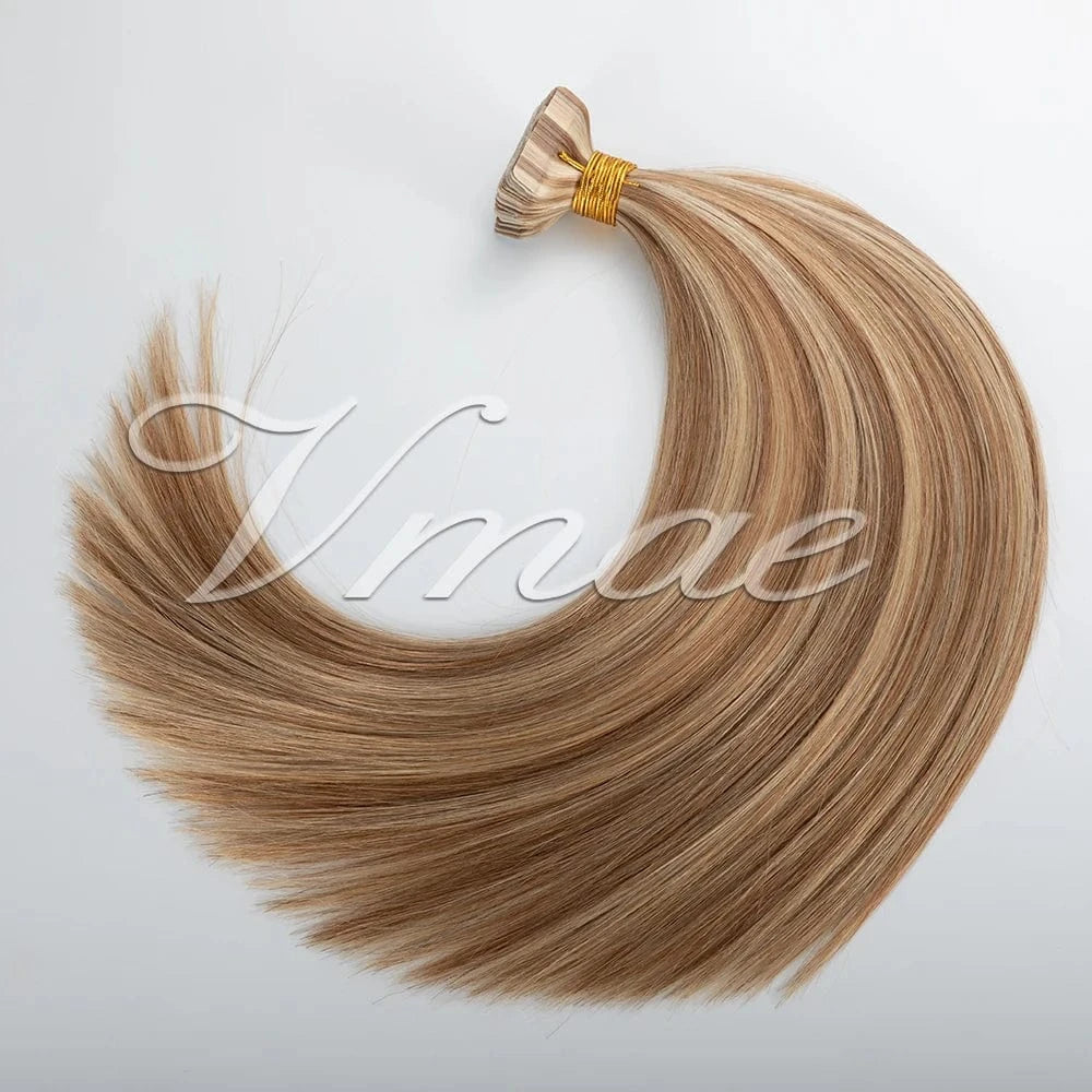 16 Inches / P12/24 Vmae Wholesale 100g Double Drawn Virgin Russian Raw Hair Straight Remy 33 613 Blonde Tape In Hair Extensions 100Human Hair