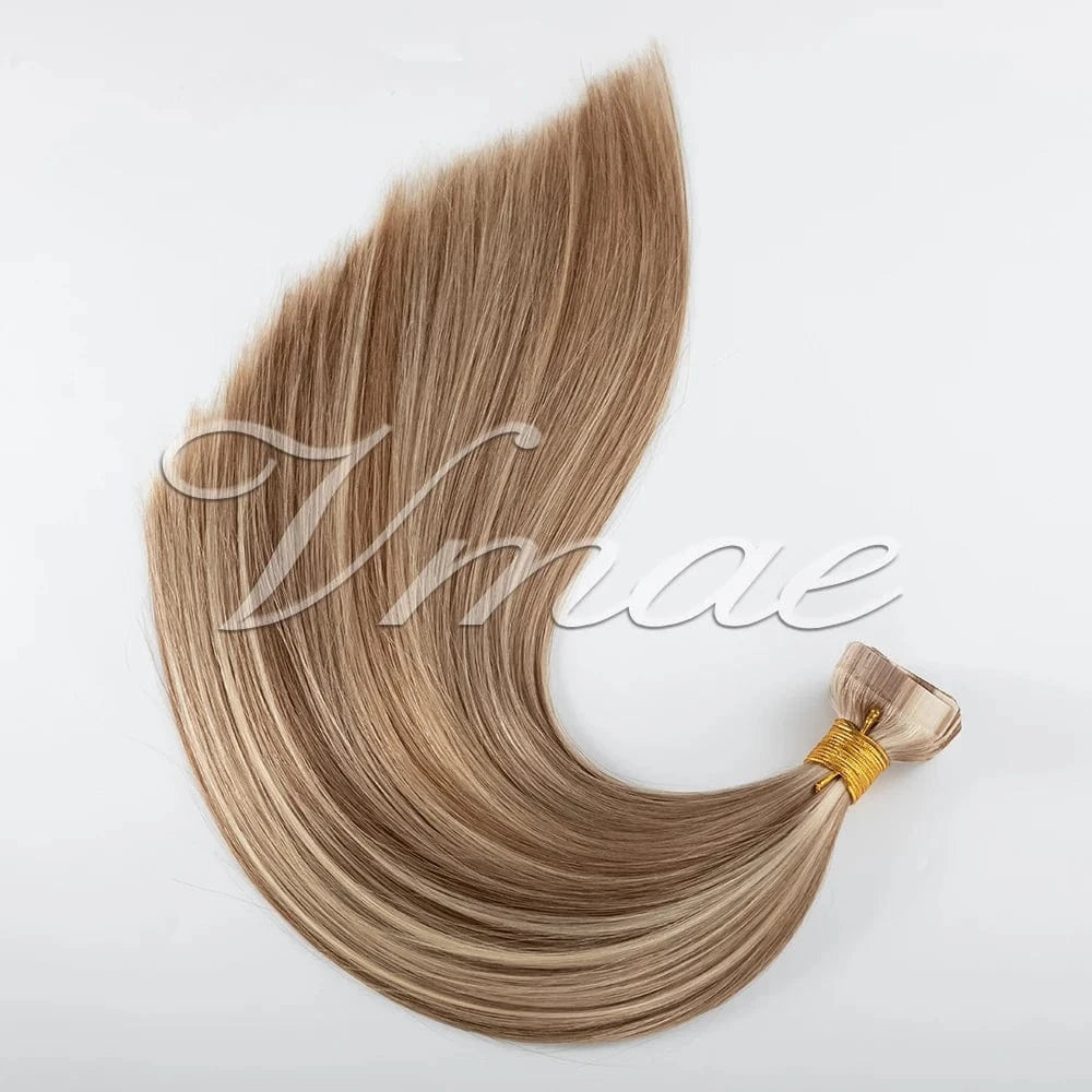16 Inches / P8/60 Vmae Wholesale 100g Double Drawn Virgin Russian Raw Hair Straight Remy 33 613 Blonde Tape In Hair Extensions 100Human Hair