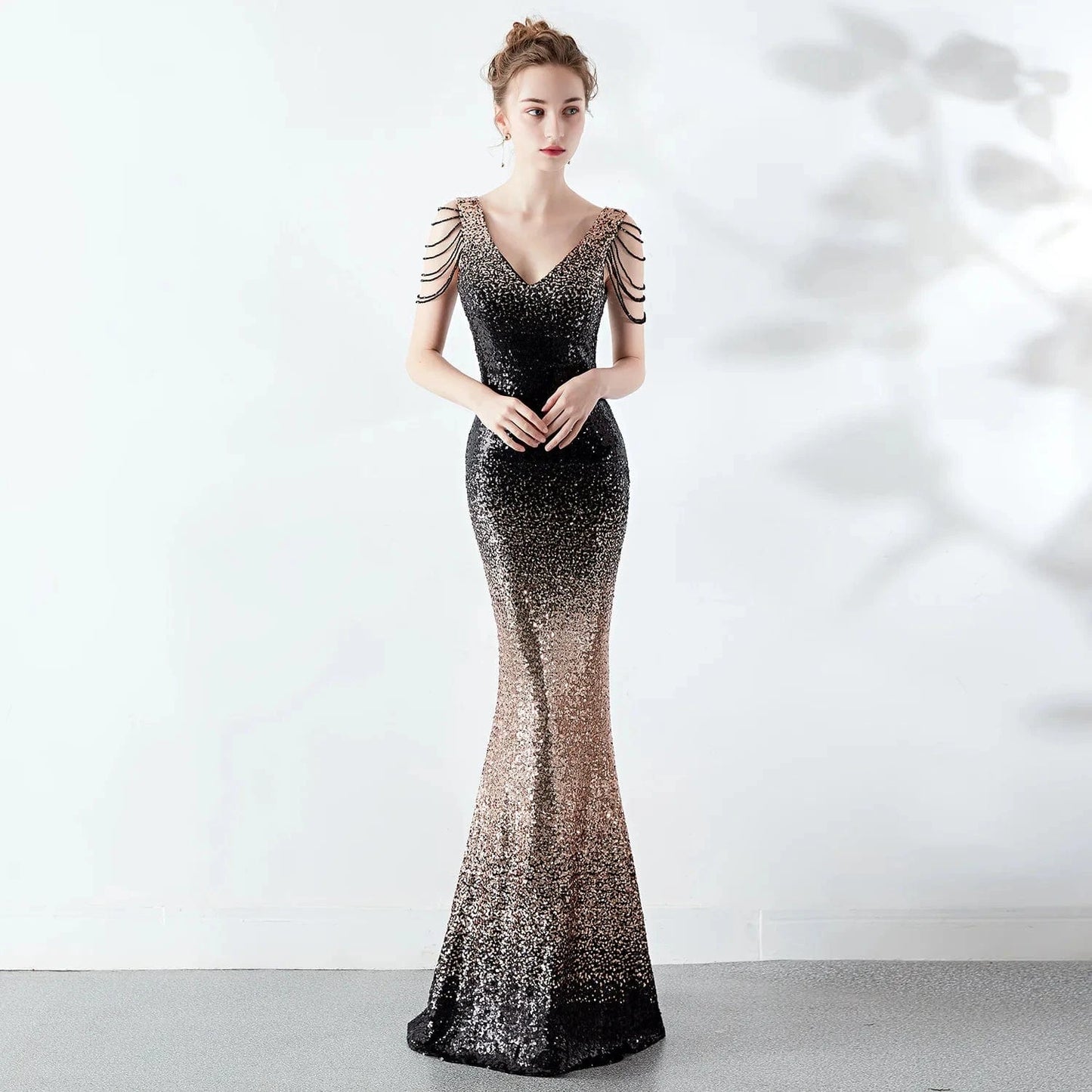 16180#6 2024 New Women Annual Party Hosting Club Evening Gradient Crystal Chain Sexy Slim-fit Party Dress
