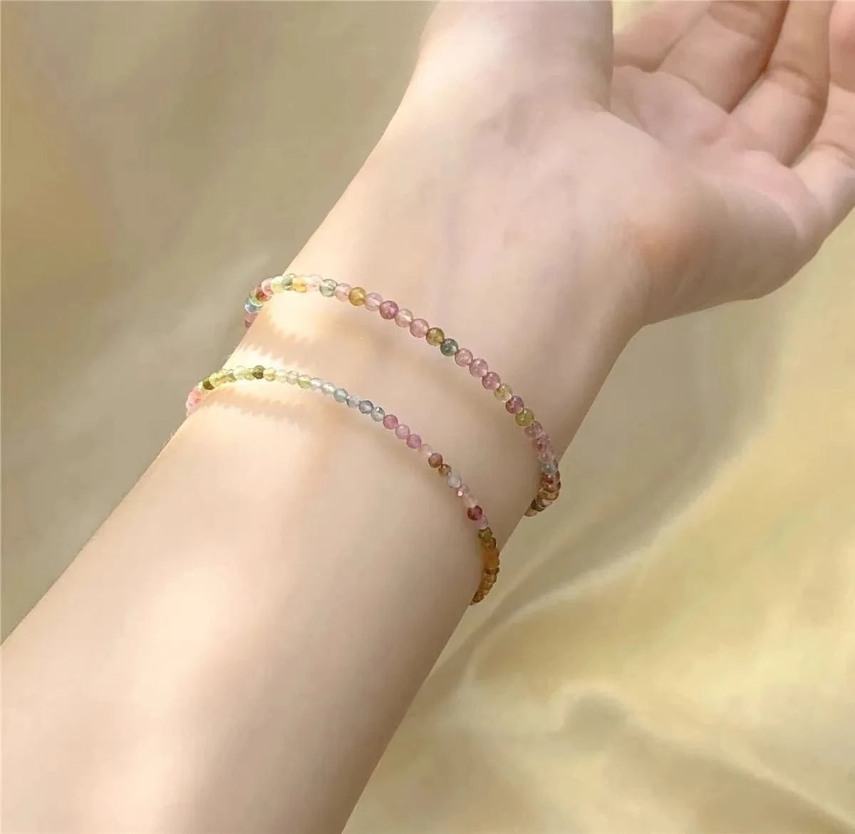 16cm Rainbow tourmaline 3mm rainbow pearl tourmaline bracelet Fashion temperament Chinese style woven magnet crystal hand jewelry