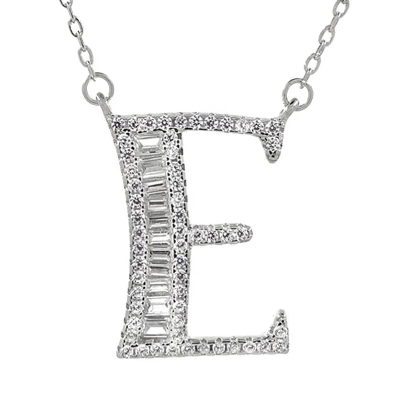 16inch+2inch ext / E Hot Sale Alphabet Letter A-Z Pendant Charm Sterling Silver Jewelry 925 with CZ Stones Initial Necklace