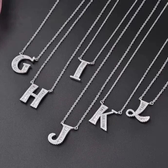 16inch+2inch ext / J Hot Sale Alphabet Letter A-Z Pendant Charm Sterling Silver Jewelry 925 with CZ Stones Initial Necklace
