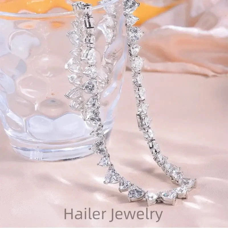 16inches / DEF white Dainty Heart Diamond Tennis Masonite Necklace – 925 Silver