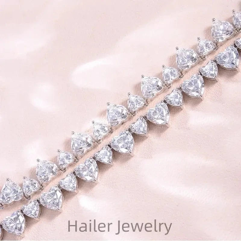 16inches / DEF white Dainty Heart Diamond Tennis Masonite Necklace – 925 Silver