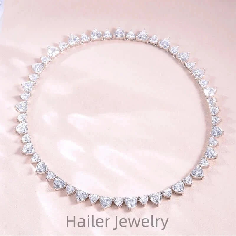 16inches / DEF white Dainty Heart Diamond Tennis Masonite Necklace – 925 Silver