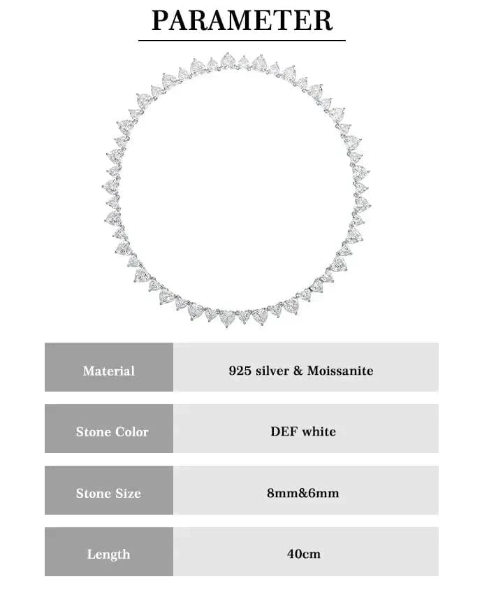16inches / DEF white Dainty Heart Diamond Tennis Masonite Necklace – 925 Silver