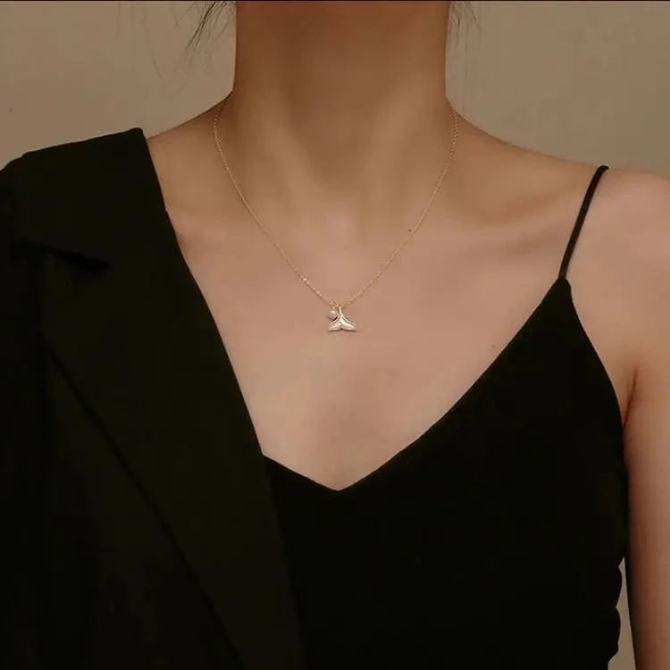 16inches / N2444 N2444 Korean Design Women 18K Gold Chain Stainless Steel Jewelry Shell Mermaid Tail Pearl Pendant Necklace For Ladies Gift