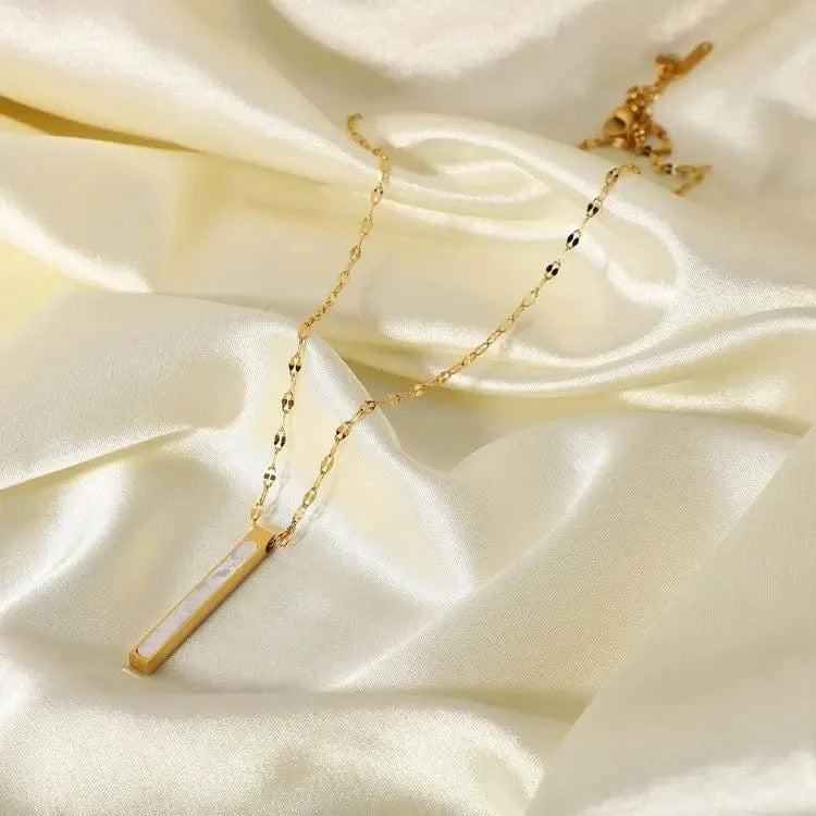 16inches / N2447 N2447 Dainty Chain 18K Gold Stainless Steel Slender Blade Geometric Rectangular Natural Shell Pendant Necklace