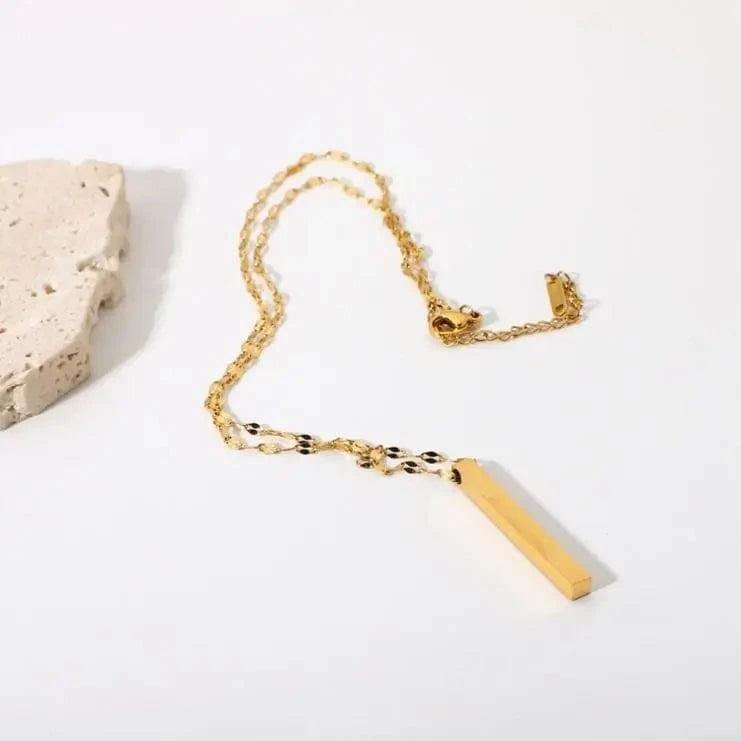 16inches / N2447 N2447 Dainty Chain 18K Gold Stainless Steel Slender Blade Geometric Rectangular Natural Shell Pendant Necklace