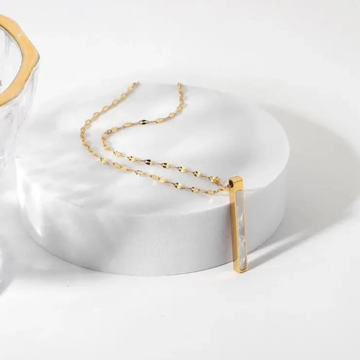 16inches / N2447 N2447 Dainty Chain 18K Gold Stainless Steel Slender Blade Geometric Rectangular Natural Shell Pendant Necklace