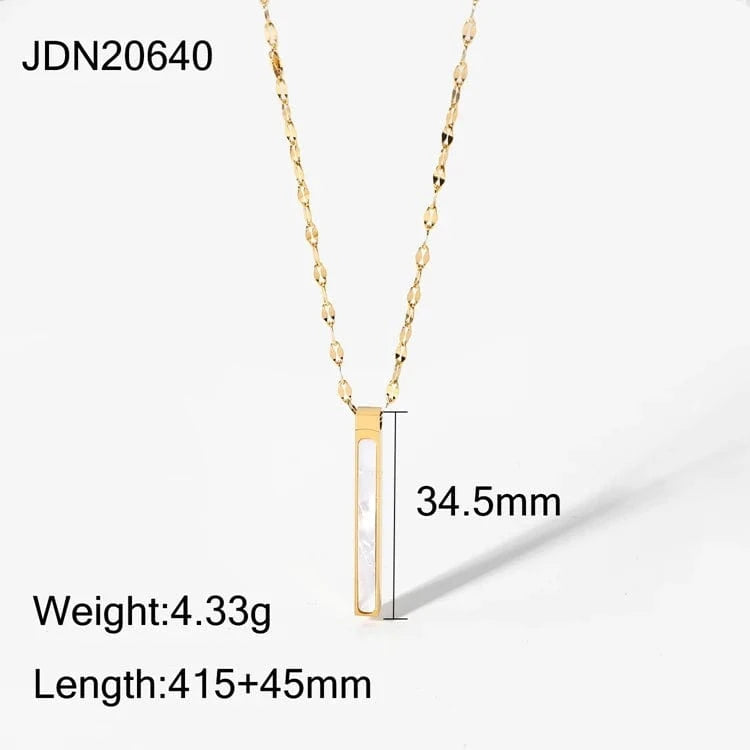 16inches / N2447 N2447 Dainty Chain 18K Gold Stainless Steel Slender Blade Geometric Rectangular Natural Shell Pendant Necklace