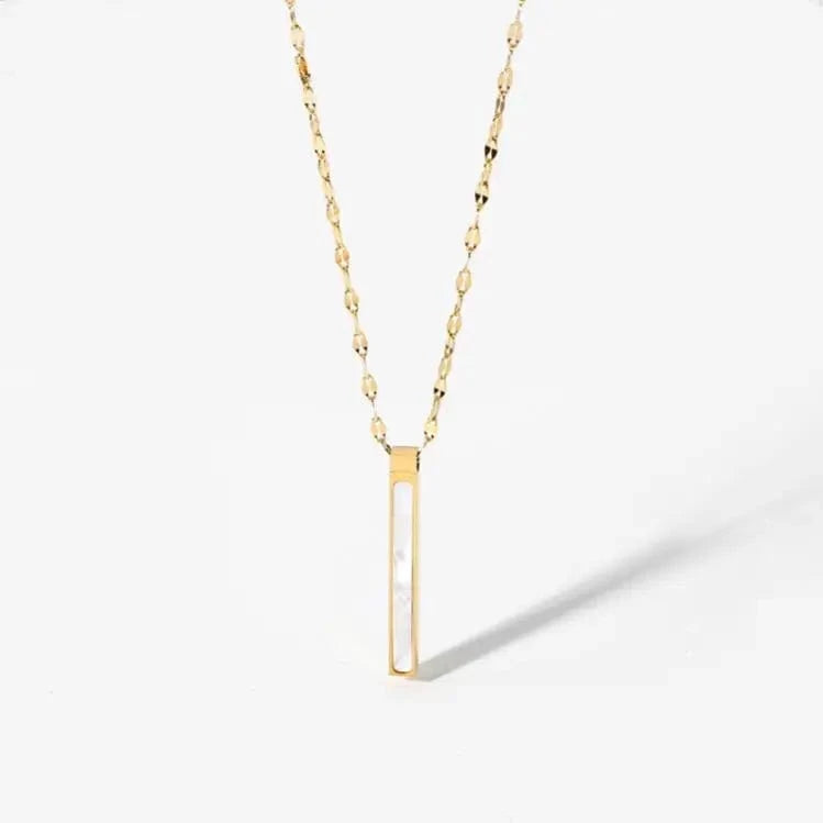 16inches / N2447 N2447 Dainty Chain 18K Gold Stainless Steel Slender Blade Geometric Rectangular Natural Shell Pendant Necklace
