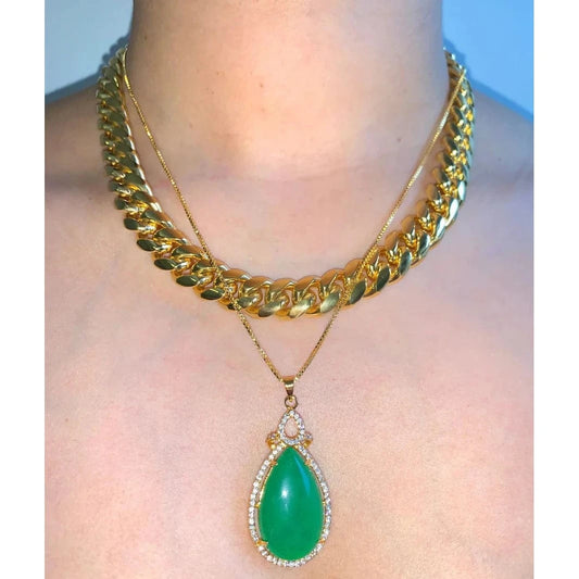 16inches / N737-Gold 18K gold plated 14mm Miami cuban chain necklace micro pavc cz bling charm choker women jewelry