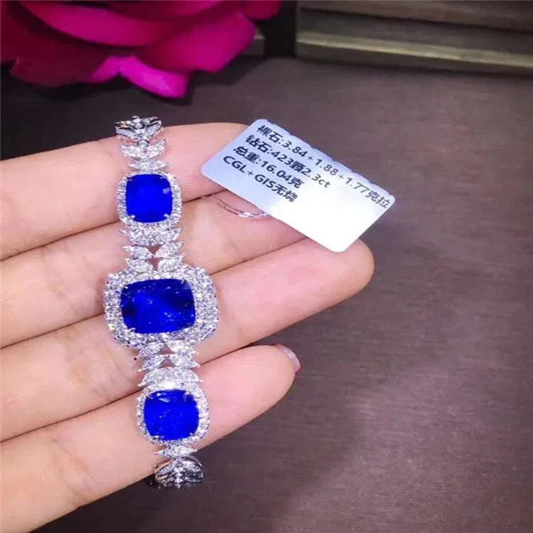 17-18cm / 16.04g natural  Sri Lanka royal blue sapphire bracelets China wholesale classic jewelry 18k gold  South Africa real diamond natural  Sri Lanka royal blue sapphire bracelets for women