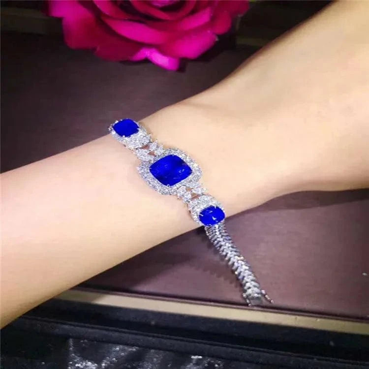 17-18cm / 16.04g natural  Sri Lanka royal blue sapphire bracelets China wholesale classic jewelry 18k gold  South Africa real diamond natural  Sri Lanka royal blue sapphire bracelets for women