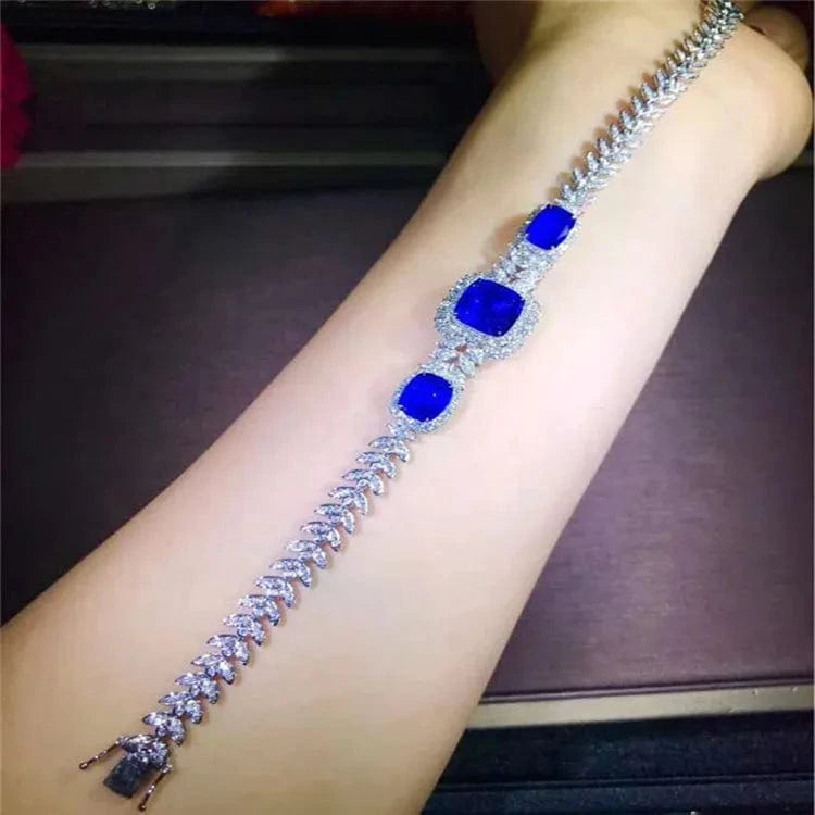 17-18cm / 16.04g natural  Sri Lanka royal blue sapphire bracelets China wholesale classic jewelry 18k gold  South Africa real diamond natural  Sri Lanka royal blue sapphire bracelets for women