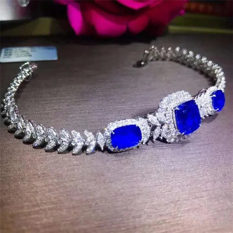 17-18cm / 16.04g natural  Sri Lanka royal blue sapphire bracelets China wholesale classic jewelry 18k gold  South Africa real diamond natural  Sri Lanka royal blue sapphire bracelets for women