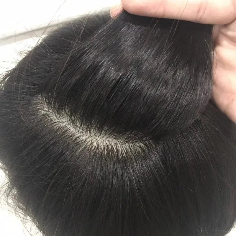 17*21cm / 1B# / 6inches Silk Base Mens Toupee Replacement Systems Topper Hair Invisible Hairline Men Wig Human Hairpieces