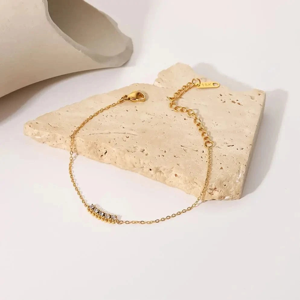 17+5 / BR1026 BR1026 18K Gold Plated Stainless Steel Fine Chain Jewelry Gift Charm White Cubic Zirconia Bracelet for Women