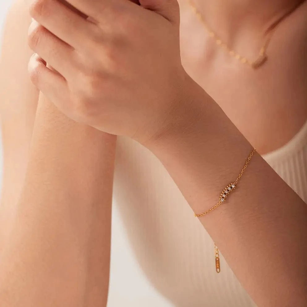 17+5 / BR1026 BR1026 18K Gold Plated Stainless Steel Fine Chain Jewelry Gift Charm White Cubic Zirconia Bracelet for Women