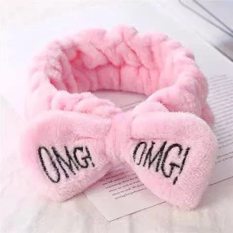 17 Girl Pink OMG Elastic Headband Custom Logo OMG Bowknot Wash Face Hairband Rabbit Cat Ear Cute Plush Lady Soft Women Elastic Hair Band Flannel Make up Headbands