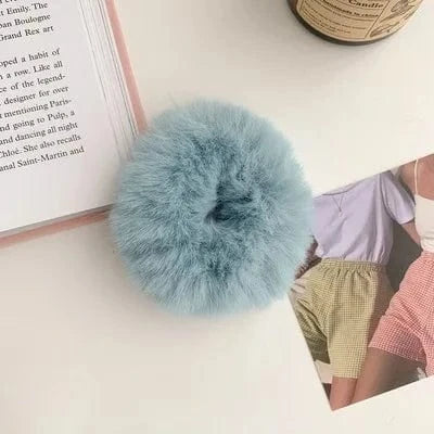 17 Lake Blue Plush Hair Ties Cute Plush Rabbit Ear Hair Rope Lovely Ring Women Autumn Winter High Elastic Band Scrunchies Fur Hair Ties for Girls