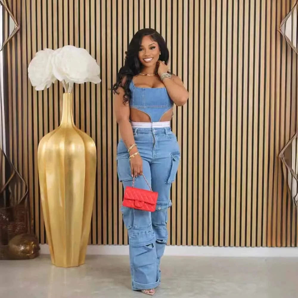1753 Trendy Multi-pocket Quick Dry Casual Style Cargo Jeans Colored Washed Denim Zippers Mid-Waist Loose Cotton Polyester Shorts