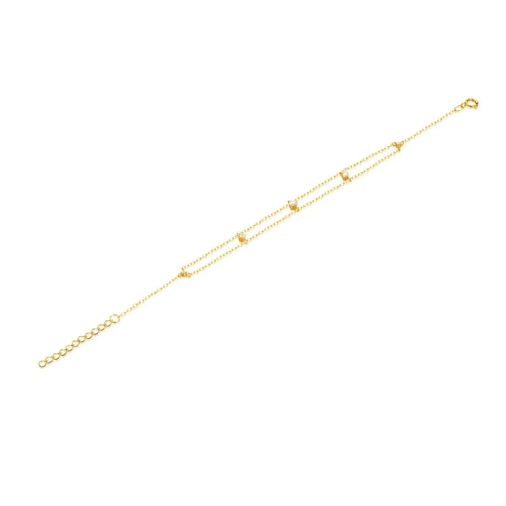 17cm+3cm / 60602711487C gold Fine jewelry 925 sterling silver double layer zircon chain bracelet for women 18K gold plated 925 silver bracelet hand jewelry