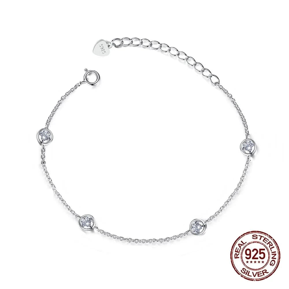 17cm +3cm extension / SB023 Wholesale Price Bezel Setting CZ Zircon Bangle 9.25 Sterling Silver Fine Jewelry Plus Size Chain Charm Bracelet for Ladies