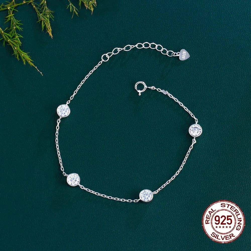 17cm +3cm extension / SB023 Wholesale Price Bezel Setting CZ Zircon Bangle 9.25 Sterling Silver Fine Jewelry Plus Size Chain Charm Bracelet for Ladies