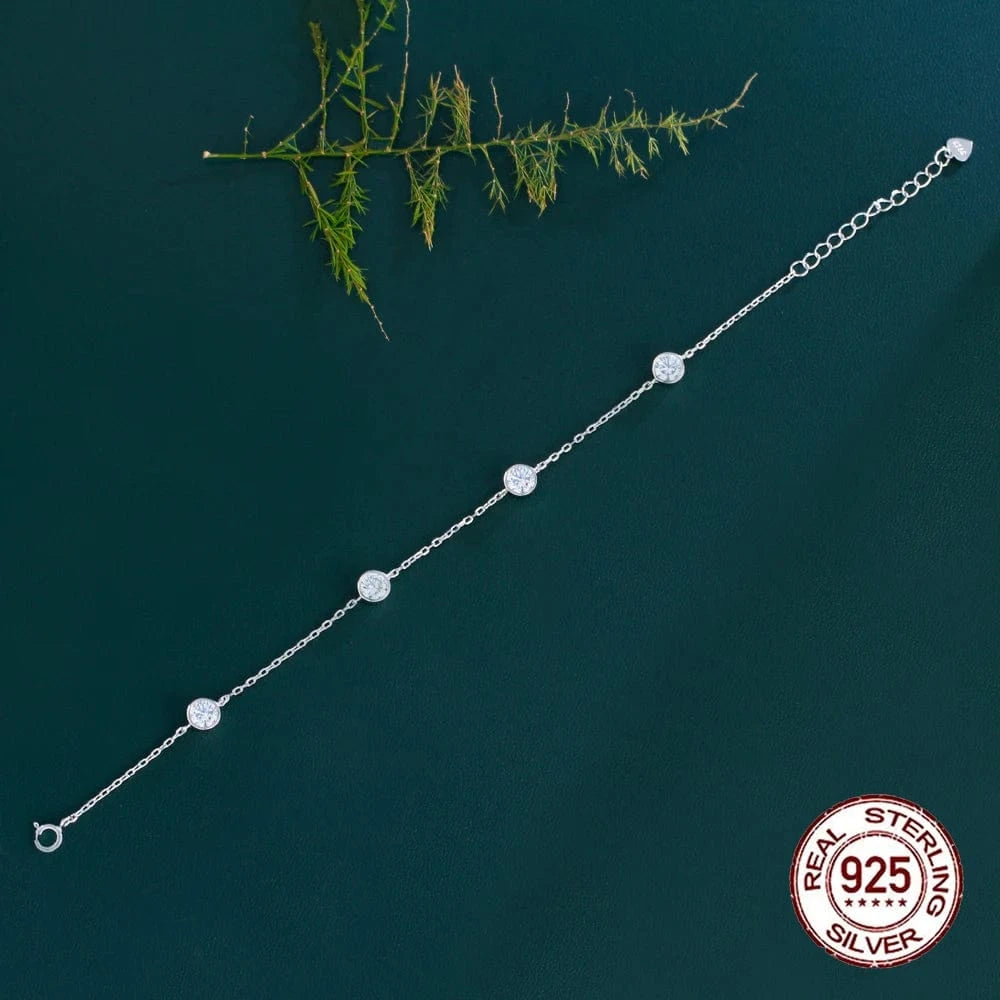 17cm +3cm extension / SB023 Wholesale Price Bezel Setting CZ Zircon Bangle 9.25 Sterling Silver Fine Jewelry Plus Size Chain Charm Bracelet for Ladies