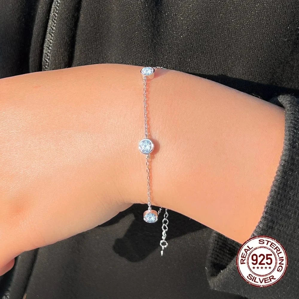 17cm +3cm extension / SB023 Wholesale Price Bezel Setting CZ Zircon Bangle 9.25 Sterling Silver Fine Jewelry Plus Size Chain Charm Bracelet for Ladies