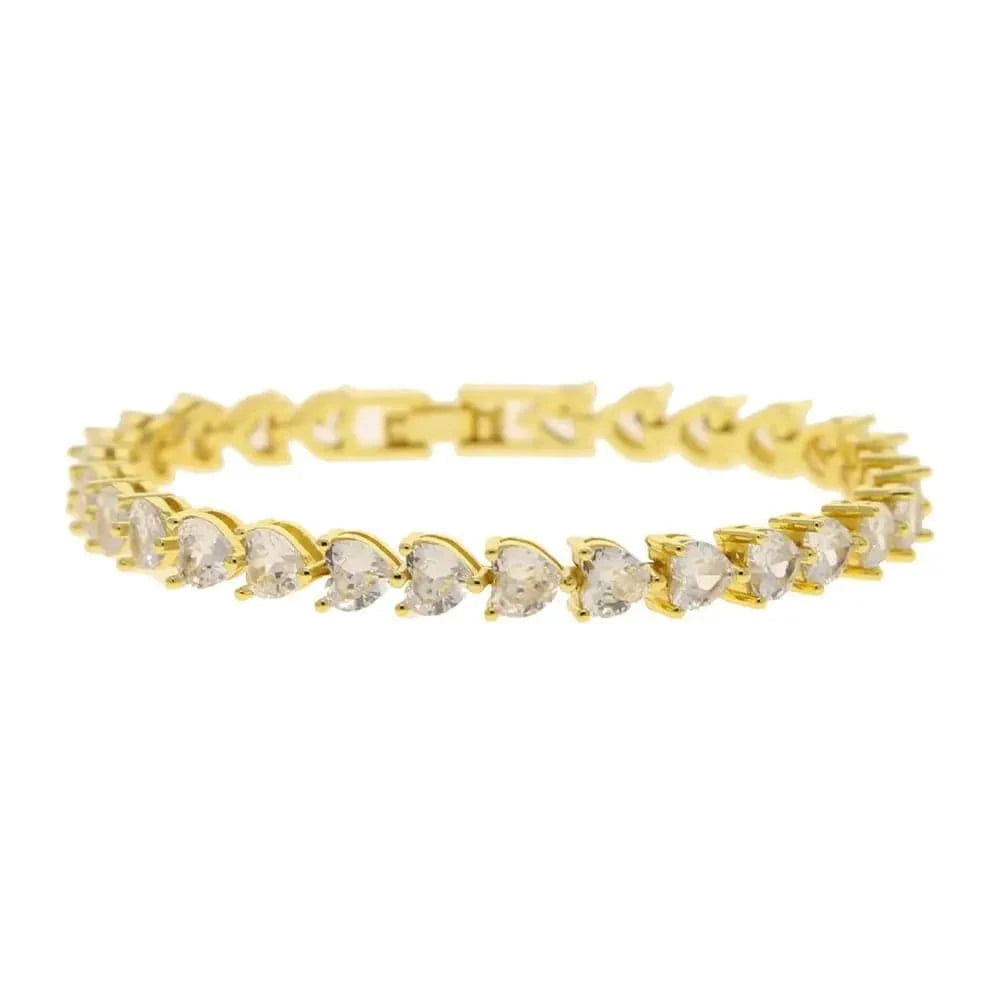 17cm / B344-Gold 2024 Valentine's Day Jewelry Love Theme Gift Iced Out Shiny 5A CZ Heart Shape Bracelet Bangle for Women Girl