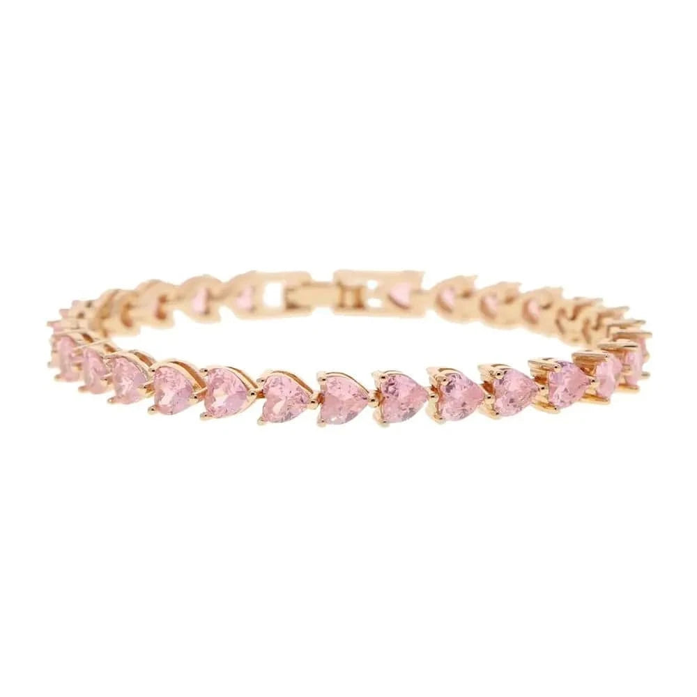 17cm / B344-Rose 2024 Valentine's Day Jewelry Love Theme Gift Iced Out Shiny 5A CZ Heart Shape Bracelet Bangle for Women Girl