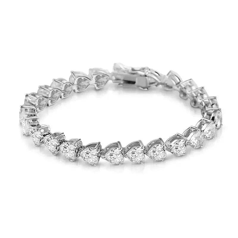17cm / B344-Silver 2024 Valentine's Day Jewelry Love Theme Gift Iced Out Shiny 5A CZ Heart Shape Bracelet Bangle for Women Girl