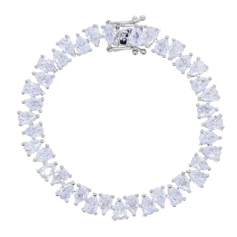 17cm / B398-Silver 18K Gold Plated 3 Prong Setting Water Drop Tear Drop Zircon Tennis Chain Bracelet CZ Iced Out Diamond Crystal Women Jewelry
