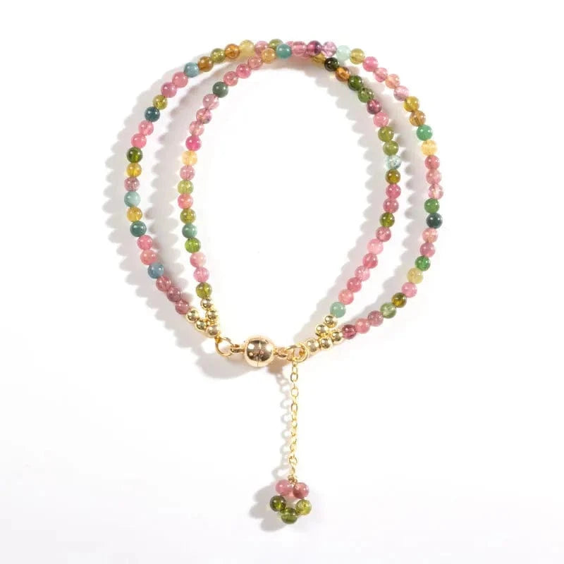 17cm Rainbow tourmaline 3mm rainbow pearl tourmaline bracelet Fashion temperament Chinese style woven magnet crystal hand jewelry