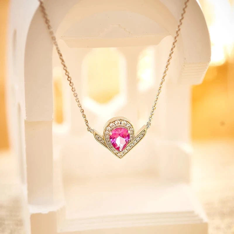 17iches / platinum Elegant Women's S925 Silver Plated 18K Gold Adjustable Red V-Shape Personalized Short Necklace Daily Trendy Fine Jewelry