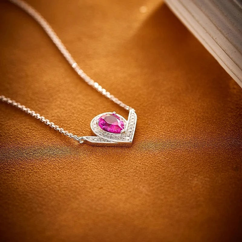 17iches / platinum Elegant Women's S925 Silver Plated 18K Gold Adjustable Red V-Shape Personalized Short Necklace Daily Trendy Fine Jewelry