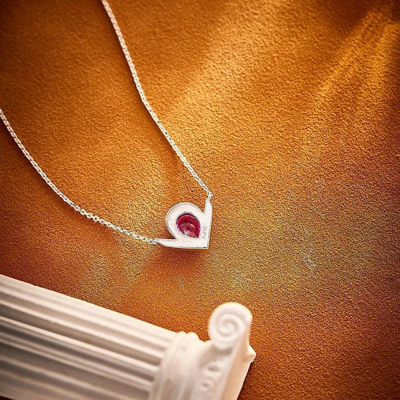 17iches / platinum Elegant Women's S925 Silver Plated 18K Gold Adjustable Red V-Shape Personalized Short Necklace Daily Trendy Fine Jewelry