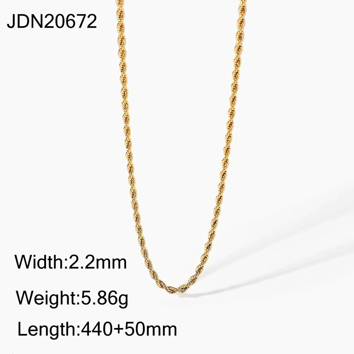 17inches / N2465 N2465 Dainty PVD 18K Gold Plated Twisted Rope Unisex Chain Necklace Hip Pop Custom Jewelry For Daily