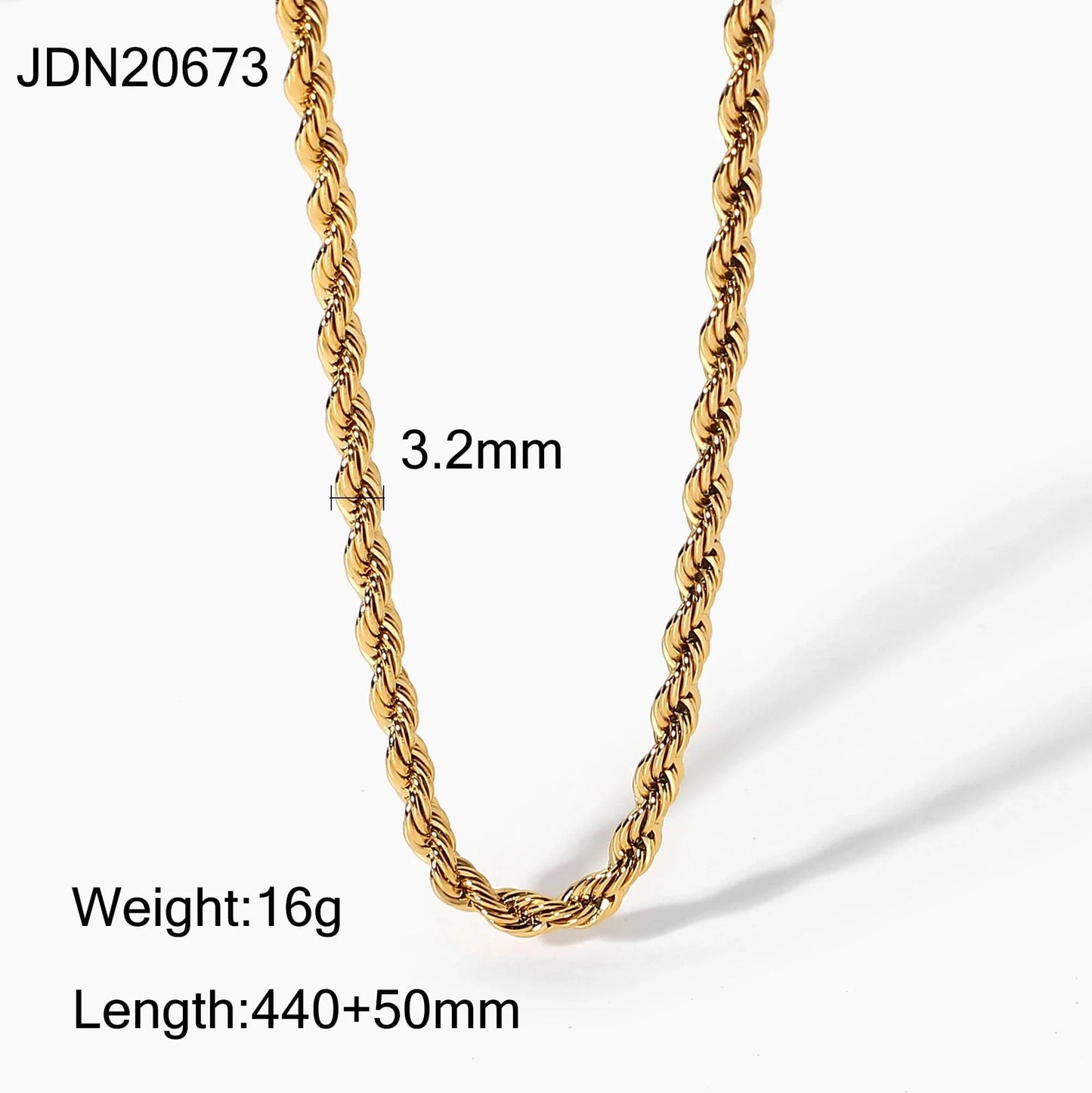 17inches / N2600 N2465 Dainty PVD 18K Gold Plated Twisted Rope Unisex Chain Necklace Hip Pop Custom Jewelry For Daily