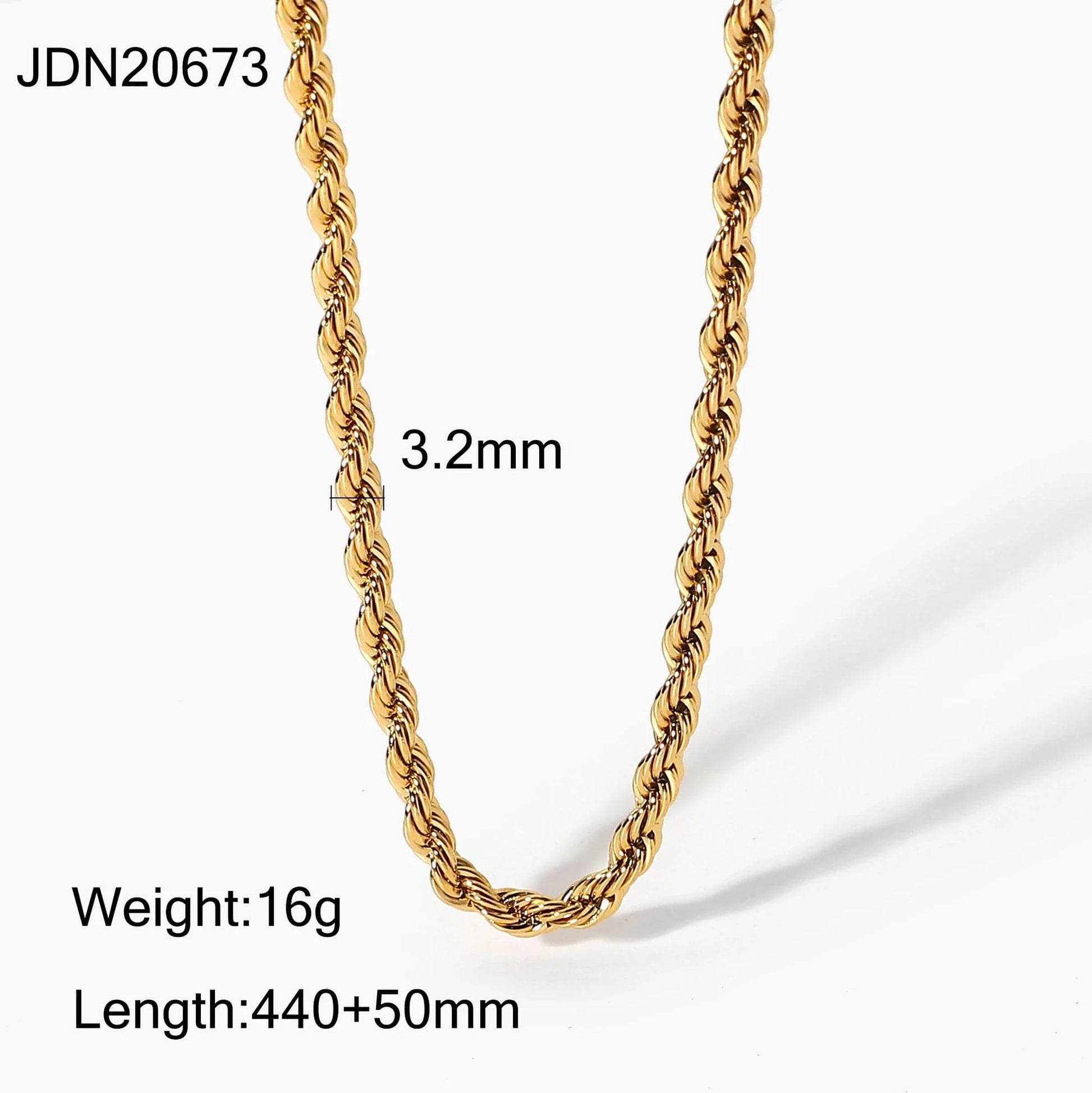 17inches / N2600 N2465 Dainty PVD 18K Gold Plated Twisted Rope Unisex Chain Necklace Hip Pop Custom Jewelry For Daily