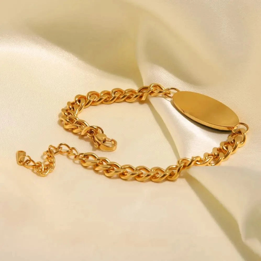 18.5cm / BR1015 BR1015 Retro 18k Gold Plated Stainless Steel Bracelets Jewelry Waterproof Cuban Chain Natural Jade Bracelet for Girls