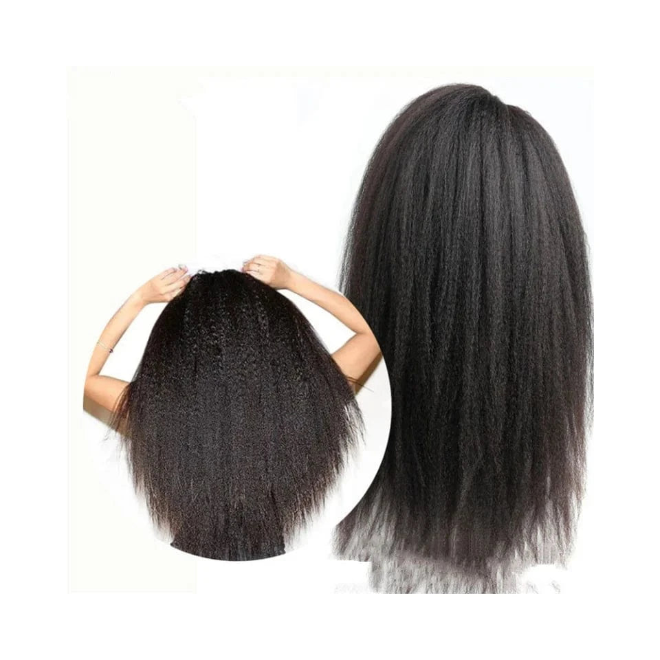 18 Inch Kinky Straight Wig 100% Remy Human Hair Natural Color with Lace Base Fast Shipping for Black Women