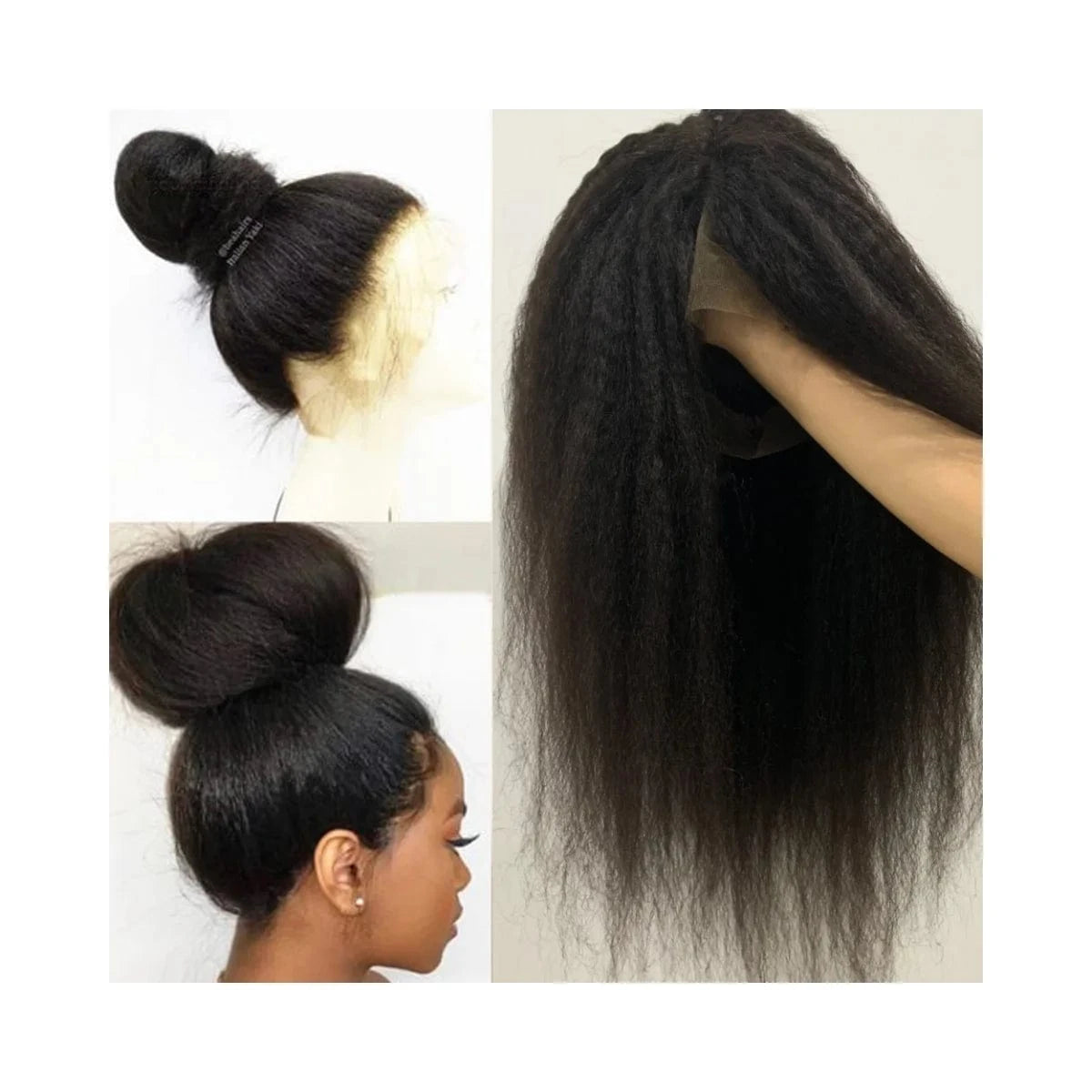 18 Inch Kinky Straight Wig 100% Remy Human Hair Natural Color with Lace Base Fast Shipping for Black Women