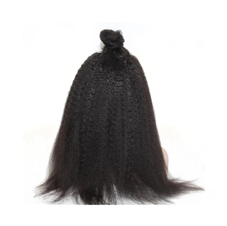 18 Inch Kinky Straight Wig 100% Remy Human Hair Natural Color with Lace Base Fast Shipping for Black Women