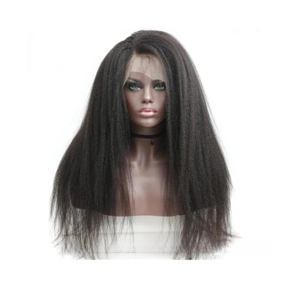18 Inch Kinky Straight Wig 100% Remy Human Hair Natural Color with Lace Base Fast Shipping for Black Women